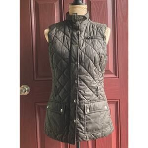 Banana Republic Womens S Chocolate Brown Quilted Gilet Vest Buckle Collar Fall
